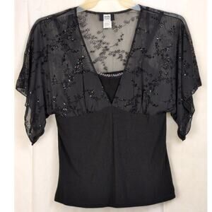 Studio 1940 sheer beaded black babydoll top Size Medium  Whimsigoth Fairy Grunge